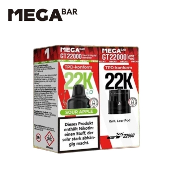 Mega Bar GT 22000  - Sour Apple - Prefilled Pod-Liquid 20mg